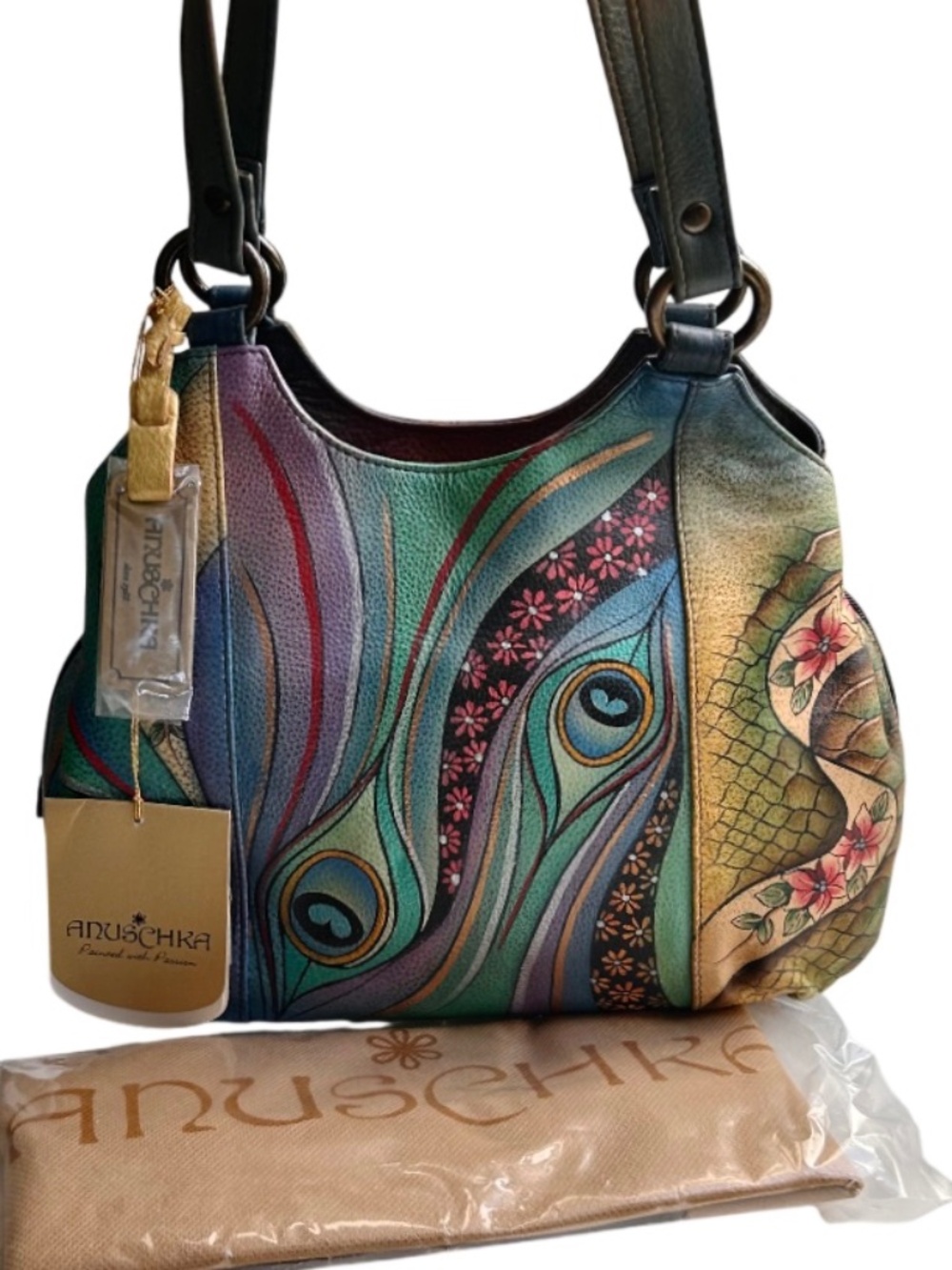 NWT Anuschka Hand Painted Leather Satchel Bag w/ Tags & Dust Bag